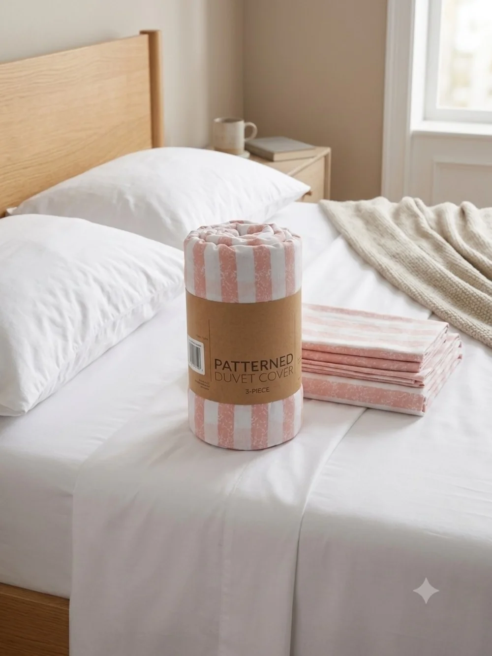 Patterned Pink & White Stripe Duvet Cover Set - 3-Piece